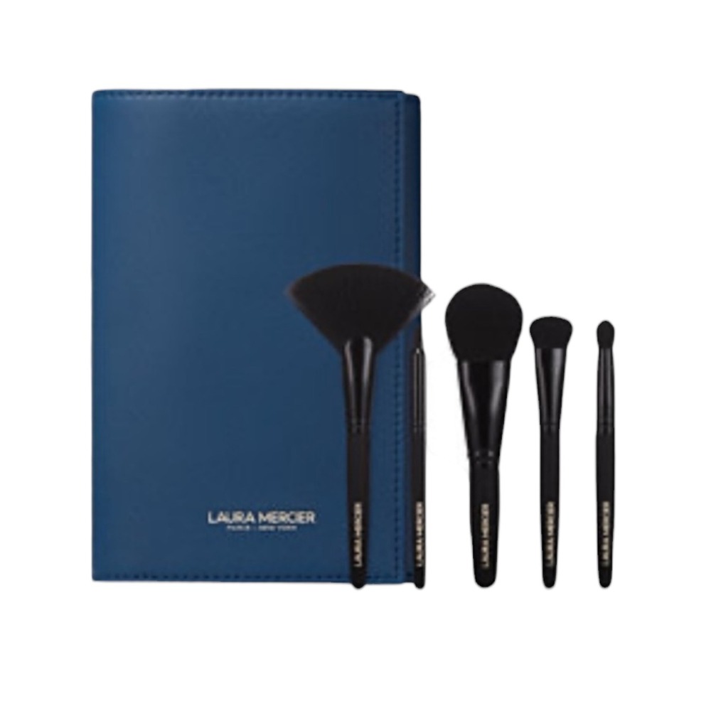 Laura Mercier Womens Makeup‎ Brush Set Cruelty Free Travel Case Blue Pro Artists